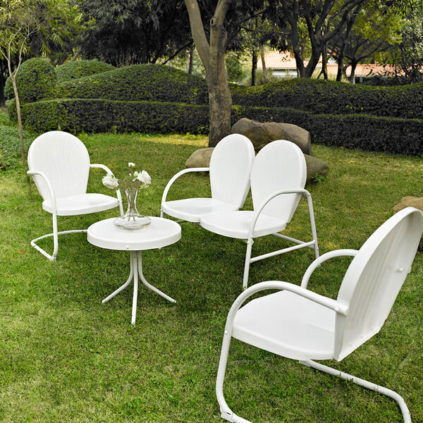 Griffith Four Piece Metal Outdoor Conversation Seating Set: Loveseat and Two Chairs in White Finish with Side Table in White Finish, image 1