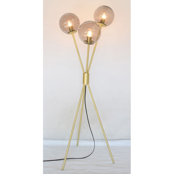 Lancy Gold Smoke Glass Three-Light Floor Lamp, image 1