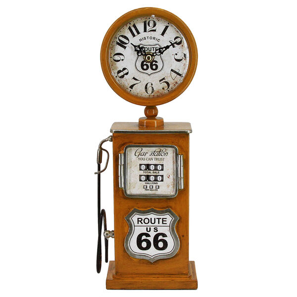 Route 66 Distressed Yellow Table Top Clock, image 1