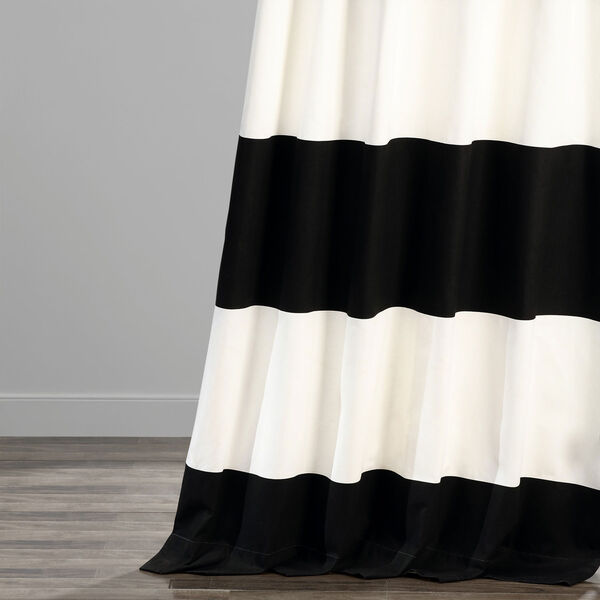 Black and Off White Horizontal Stripe Single Curtain Panel 50 x 108, image 5