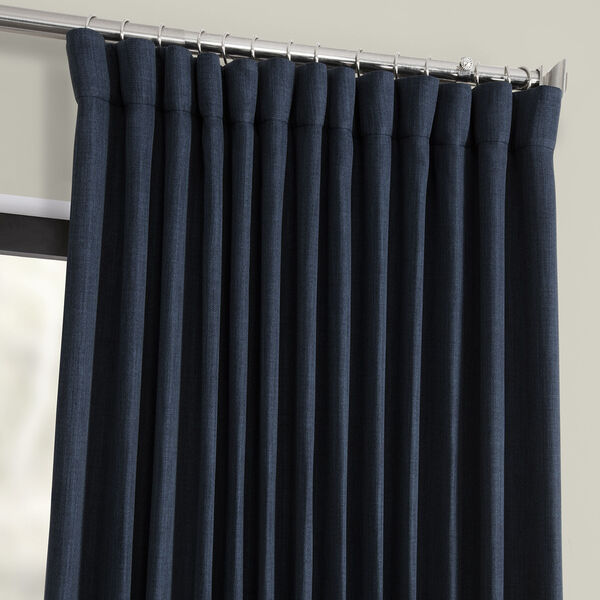 Blue Faux Linen Extra Wide Blackout Curtain Single Panel, image 2