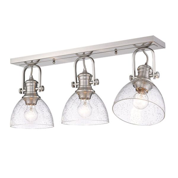 Austin Pewter Three-Light Semi-Flush Mount with Seeded Glass, image 2