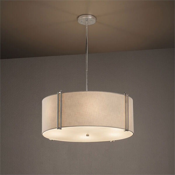 Textile - Reveal Brushed Nickel 24-Inch Six-Light Drum Pendant with White Shade, image 1