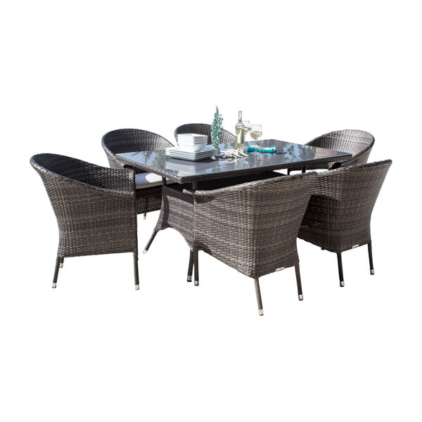 Ultra Canvas Black Seven-Piece Woven Armchair Dining Set with Cushions, image 1