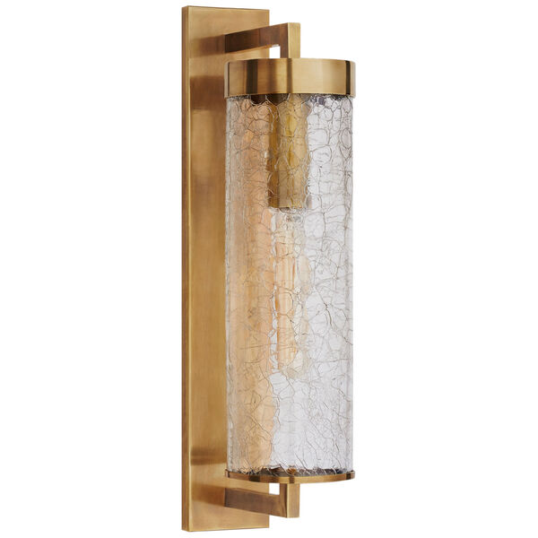 Liaison Large Bracketed Wall Sconce in Antique Burnished Brass with Crackle Glass by Kelly Wearstler, image 1