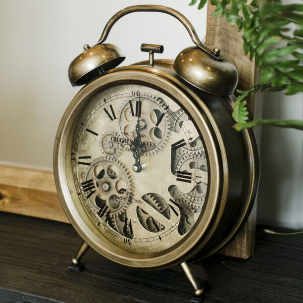 Dark Brass Bronze Gears Table Top Clock, image 6
