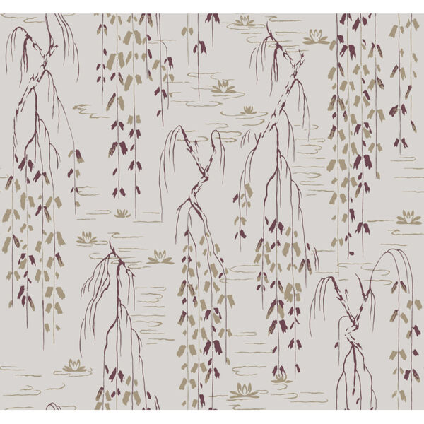 Ronald Redding Tea Garden Gray and Purple Willow Branches Wallpaper, image 2