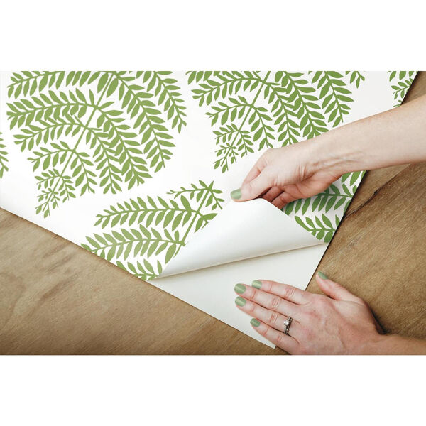 Hygge Fern Damask Green And White Peel And Stick Wallpaper – SAMPLE SWATCH ONLY, image 5