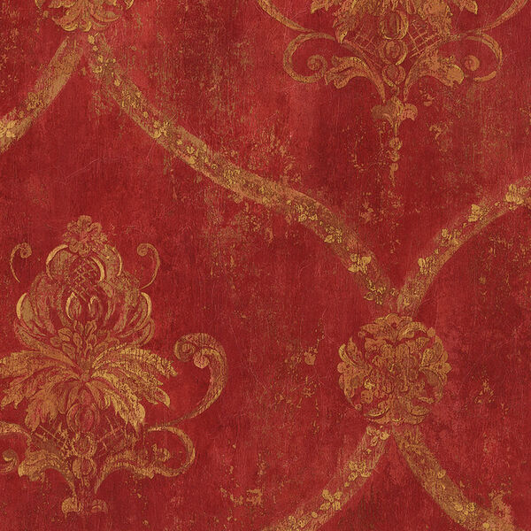 Regal Damask Red and Ochre Wallpaper, image 1