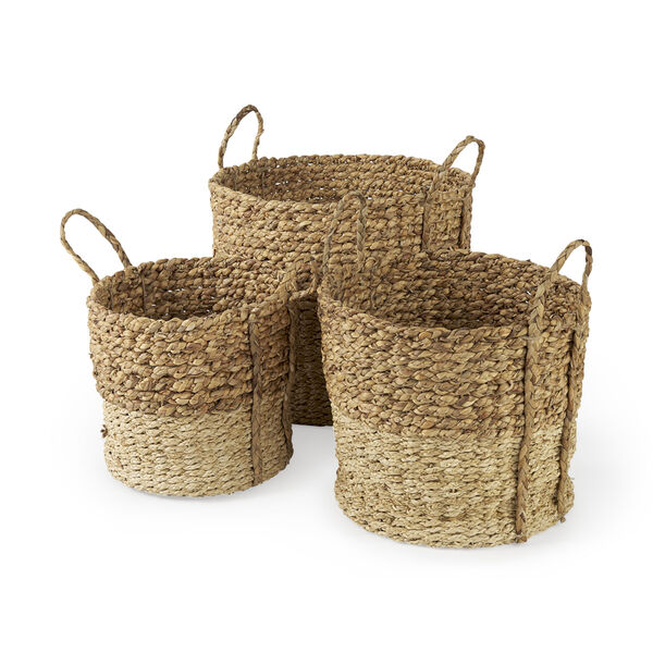 Morocco Brown Round Basket with Handle, Set of 3, image 1