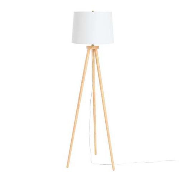 Natural One-Light A-Frame Tripod Rubber Wood Floor Lamp, image 1