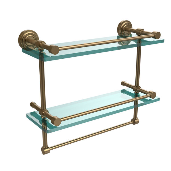Dottingham 16 Inch Gallery Double Glass Shelf with Towel Bar, Brushed Bronze, image 1