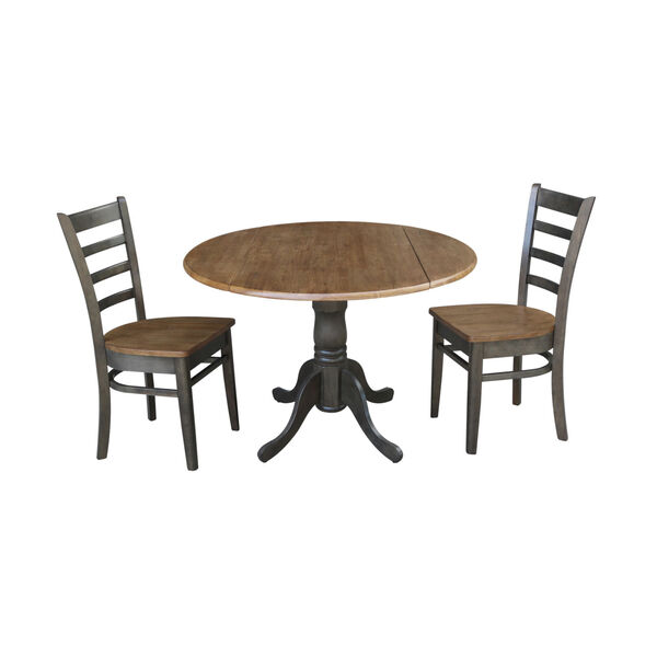 Emily Hickory and Washed Coal 42-Inch Dual Drop leaf Table with Side Chairs, Three-Piece, image 1