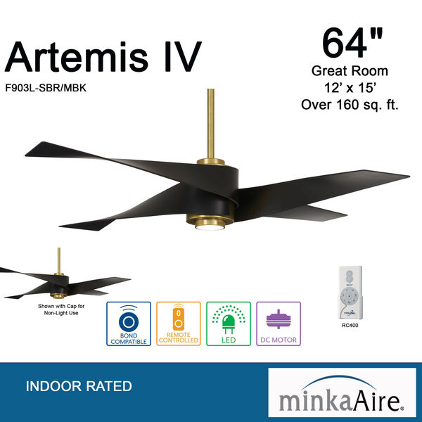 Artemiso IV Soft Brass and Matte Black LED Ceiling Fan, image 5