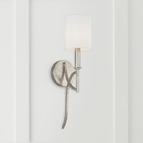 Sylvia Antique Silver One-Light Wall Sconce with White Fabric Stay Straight Shade, image 3