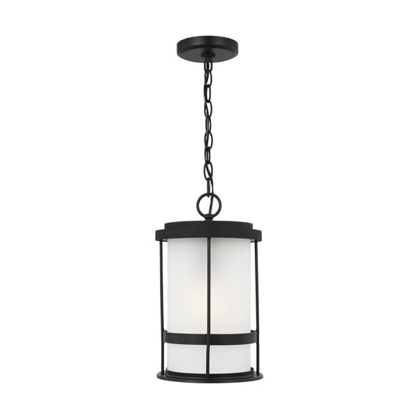 Wilburn Black One-Light Outdoor Pendant with Satin Etched Shade, image 1