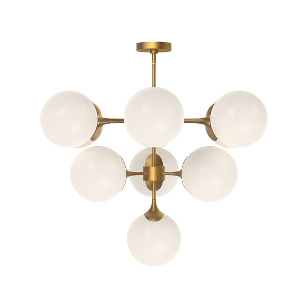 Nouveau Aged Gold 10-Light Chandelier with Opal Glass, image 2