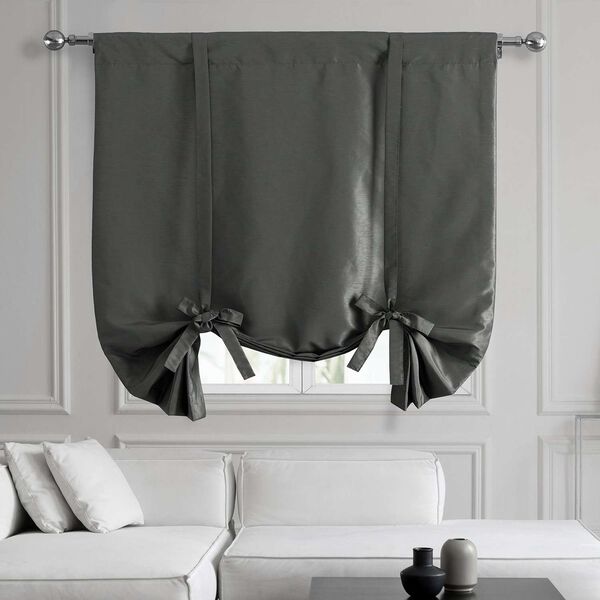 Arrowhead Grey Vintage Textured Faux Dupioni Silk Tie-Up Window Shade Single Panel, image 1