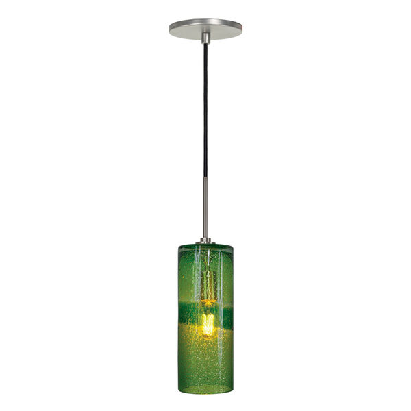 Envisage VI Brushed Nickel One-Light Cylinder Mini Pendant with Green Glass, image 1