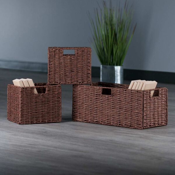 Tessa Walnut Foldable Woven Rope Basket, 3-Piece, image 2