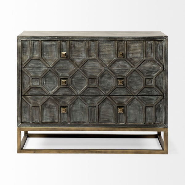 Genevieve I Gray Fir Veneer And Metal Base 3 Drawer Accent Cabinet, image 2