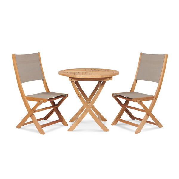 Stella Taupe Teak Outdoor Round Folding Table and Chair Bistro Set, 3-Piece, image 1
