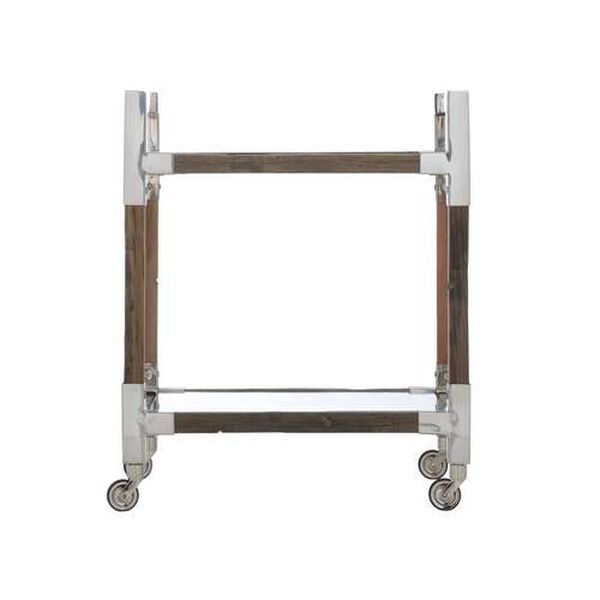 Rustic Glam Brown and Polished Nickel Small Bar Cart, image 2