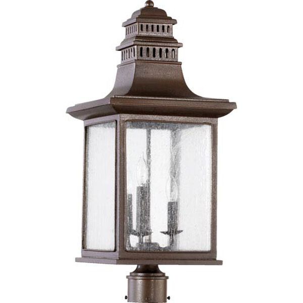 Magnolia Oiled Bronze Three Light Outdoor Post Lantern with Clear Seeded Glass, image 1