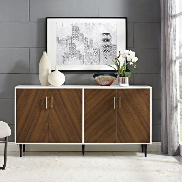 58-Inch Mid Century Modern Faux Bookmatch TV Stand, image 3