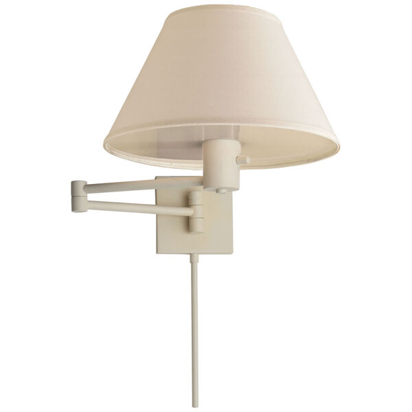 Classic Swing Arm Wall Lamp in White with Linen Shade by Studio VC, image 1
