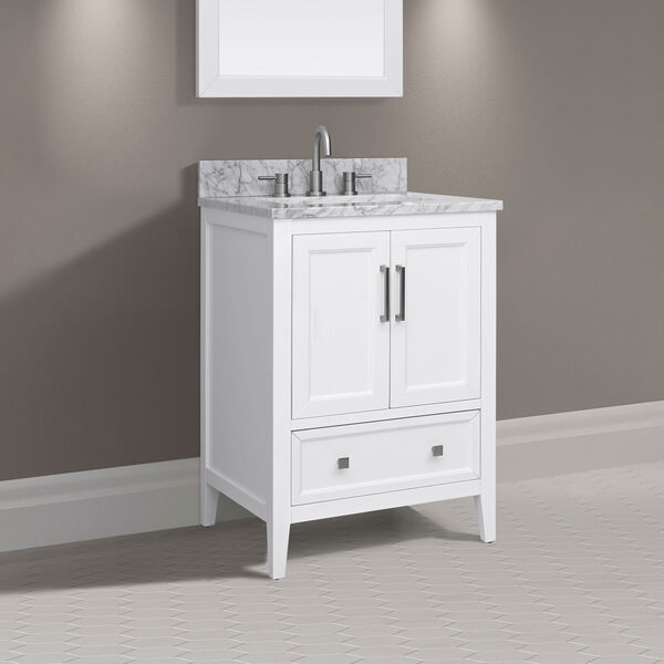 Everette White 25-Inch Vanity Set with Carrara White Marble Top, image 3