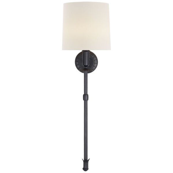 Michel Tail Sconce in Aged Iron with Linen Shade by Thomas O'Brien, image 1