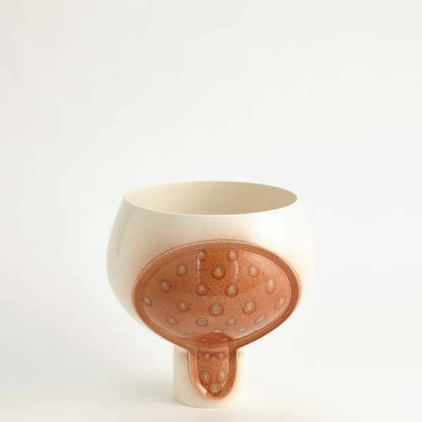 White and Brown Two Tone Squat Pod Vase, image 1