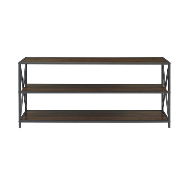 60-Inch X-Frame Metal and Wood Console Table - Dark Walnut, image 3