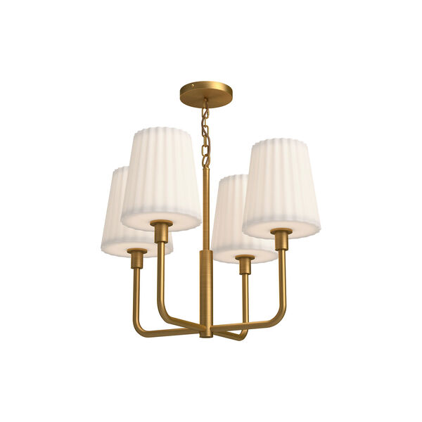 Plisse Aged Gold and Opal Matte Glass Four-Light Chandelier, image 2