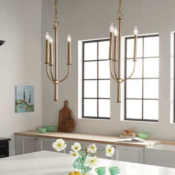 Florence Brushed Natural Brass Three-Light Mini Chandelier, image 2