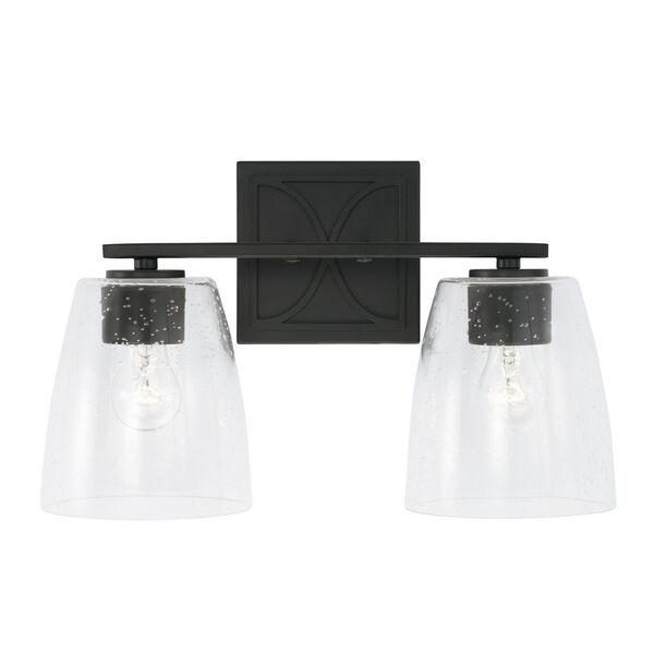 Sylvia Matte Black Two-Light Bath Vanity with Clear Seeded Glass Shades, image 2