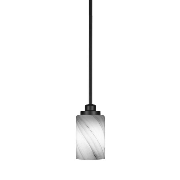 Odyssey Matte Black Four-Inch One-Light Mini Pendant with Onyx Swirl Glass Shade, image 1