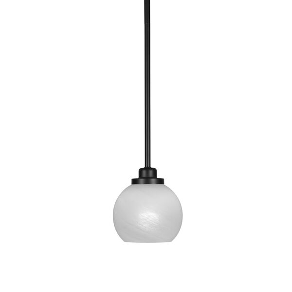 Odyssey Matte Black Six-Inch One-Light Mini Pendant with White Marble Glass Shade, image 1