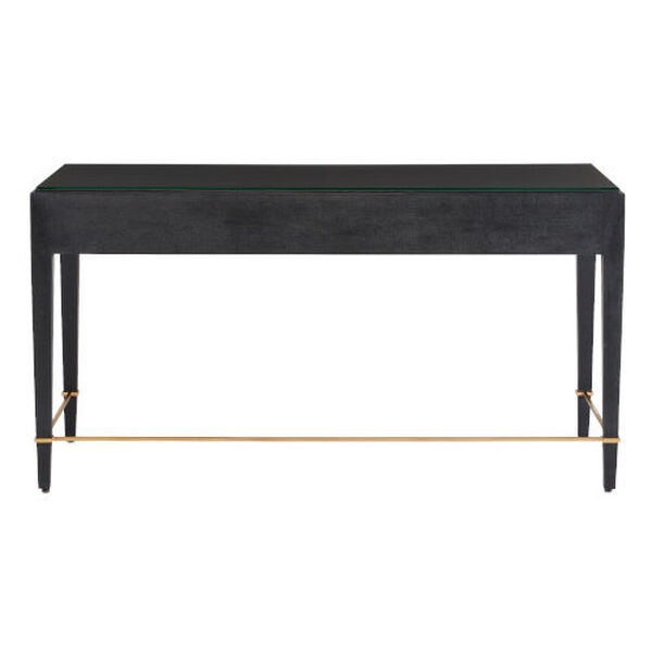 Verona Black Lacquered Linen and Champagne Metal Large Desk, image 5