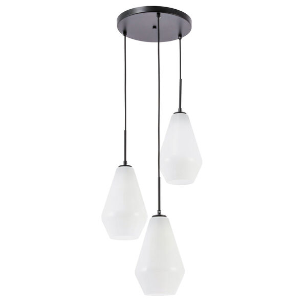 Gene Black Three-Light Pendant with Frosted White Glass, image 3