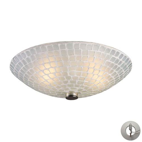 Fusion Two Light Flush Mount In Satin Nickel And White Mosaic Glass w/ An Adapter Kit, image 1
