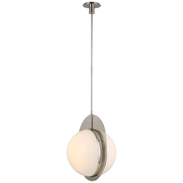 Quando Large Globe Pendant in Polished Nickel with White Glass by Thomas O'Brien, image 1