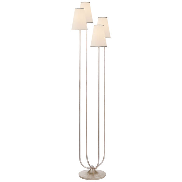 Montreuil Floor Lamp in Burnished Silver Leaf with Linen Shades by AERIN, image 1
