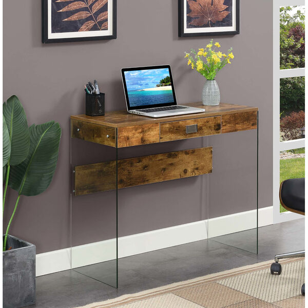 SoHo Brown One Drawer Glass Desk, image 2