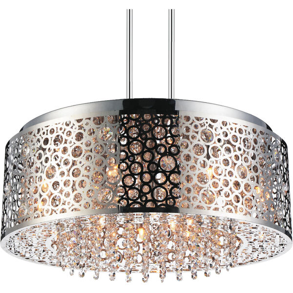 Bubbles Chrome Nine-Light Drum Shade Chandelier with K9 Crystal, image 1