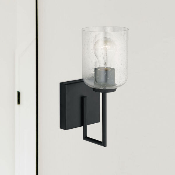 HomePlace Carter Matte Black Sconce with Clear Seeded Glass, image 2