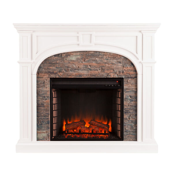 Tanaya White Stacked Stone Effect Electric Fireplace, image 4