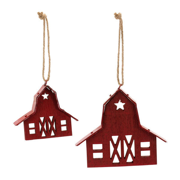 Red Wood Barn Novelty Ornament, Set of 24, image 1