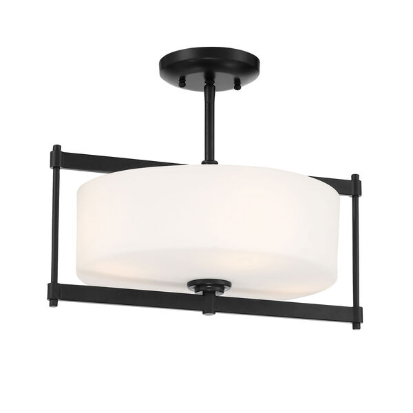 First Avenue Coal Four-Light Semi Flush Mount with Etched White Glass Shade, image 1